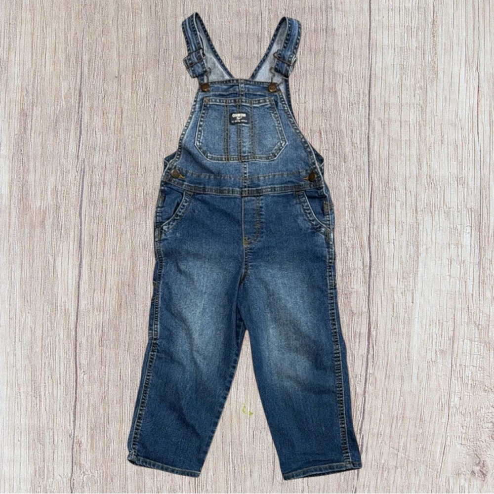 Oshkosh B'gosh Blue Denim Jean Kids One Piece Suspenders Overalls Size 5T